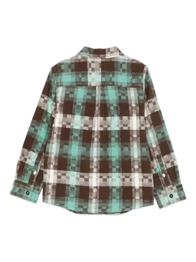 Scotch & Soda Kids' Pixelated Check Cotton Flannel Button-up Shirt In Multi