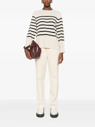 Yerse Striped Round-neck Sweater In Neutral