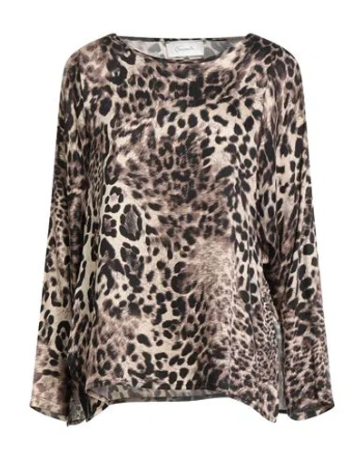 Souvenir Woman Top Ivory Size M Viscose In Animal Print