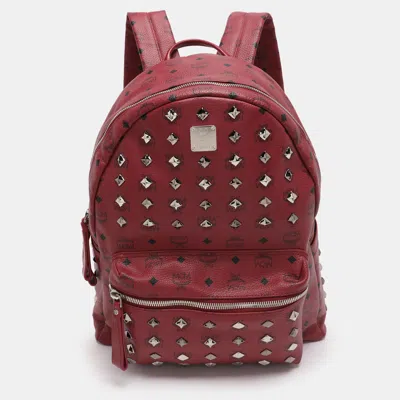 Pre-owned Mcm Fuchsia Visetos Coated Canvas Large Studs Stark Backpack In Pink