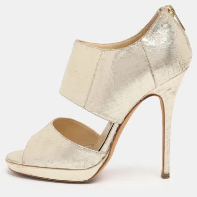Pre-owned Jimmy Choo Gold Python Embossed Leather Private Peep Toe Sandals Size 38