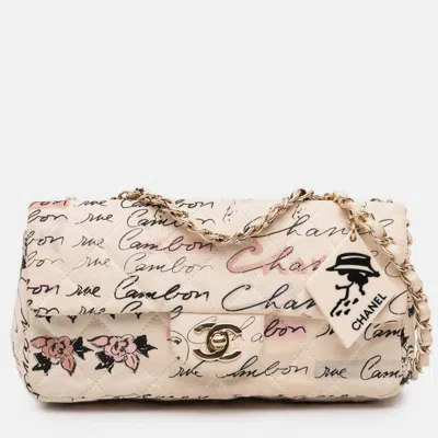 Pre-owned Chanel White Small Quilted Nylon Printed Rue Cambon Flap