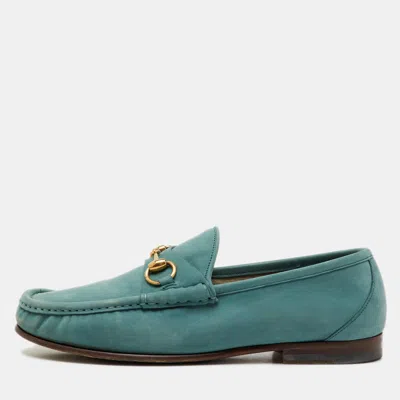 Pre-owned Gucci Sea Green Nubuck Leather 1953 Horsebit Slip On Loafers Size 41