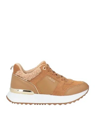 Guess Woman Sneakers Tan Size 8 Leather, Textile Fibers, Synthetisches Material In Multi