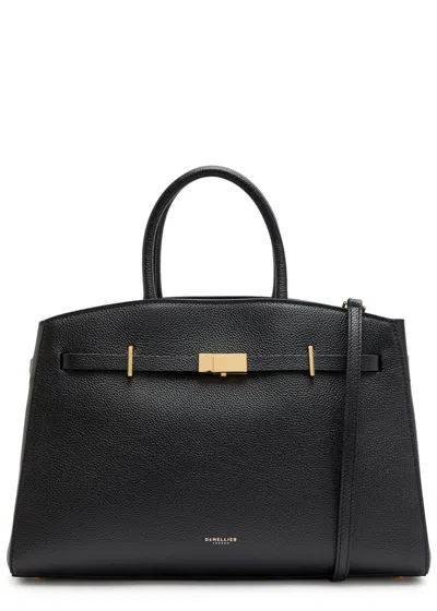 Demellier The Hudson Midi Grained Leather Top Handle Bag In Black