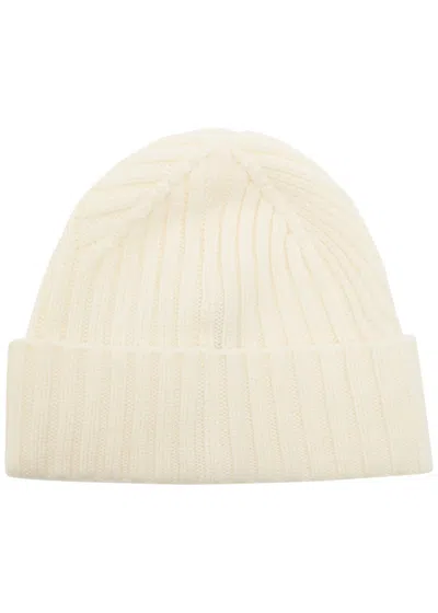 Jacquemus Le Bonnet Tourni White Beanie With Turn-up Brim And Logo Lettering On The Front In Wool Man In Neutral
