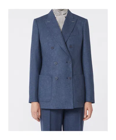 Max Mara Double-breasted Wool Blazer In Blue