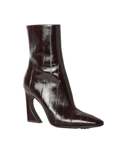 Fendi Women Brown Ankle Boots With Arc Heel And Side Zip Closure In Leather Woman In Black
