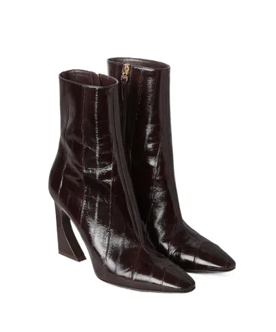Fendi Women Brown Ankle Boots With Arc Heel And Side Zip Closure In Leather Woman In Black