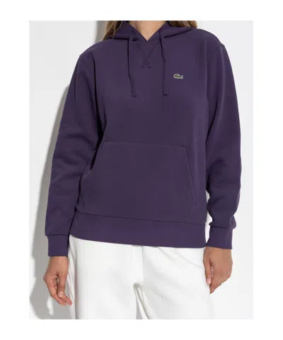 Lacoste Logo-patch Hoodie In Purple