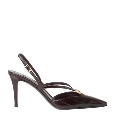 Fendi Brown Hagfish Leather High-heeled Slingbacks In Brown