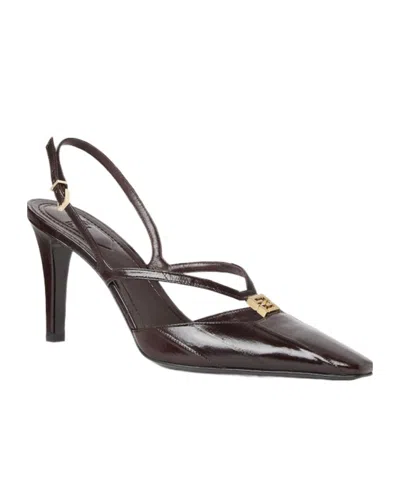 Fendi Brown Hagfish Leather High-heeled Slingbacks In Brown