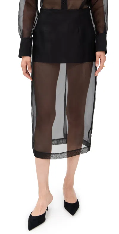 Frame High-rise Silk Organza Midi Skirt In Black
