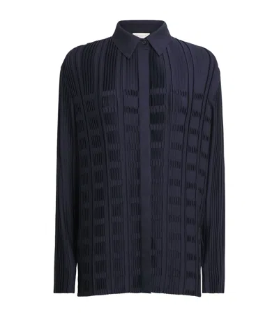 Lafayette 148 Basketweave Pleated Button-front Shirt In Blue