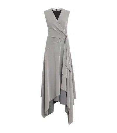 Lafayette 148 Houndstooth Side-tie Handkerchief Midi Dress In Gray