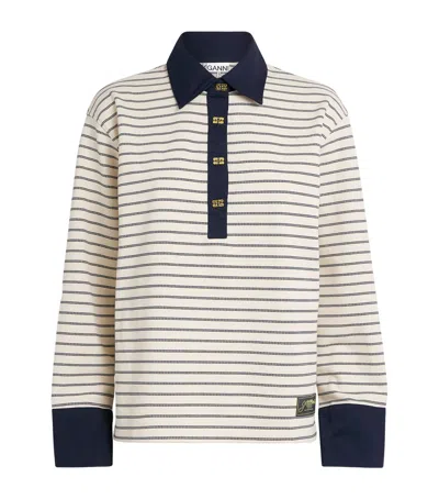 Ganni Off-white Striped Cotton Polo In White