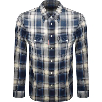Dsquared2 Checked Pattern Shirt With Pockets And Collar In Blue