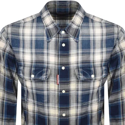 Dsquared2 Checked Pattern Shirt With Pockets And Collar In Blue
