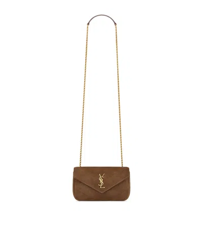 Saint Laurent Brown Suede Mini Loulou Crossbody Bag In Brown