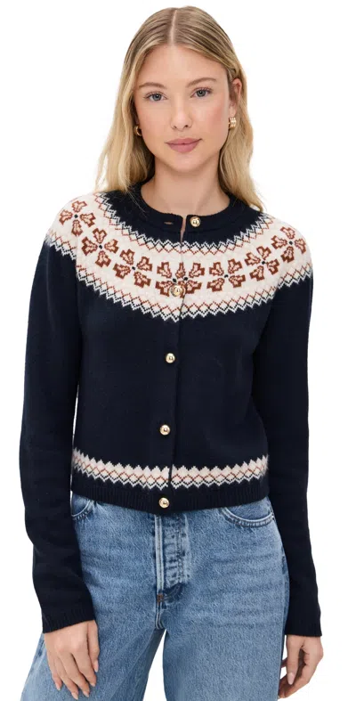 Frame The Cashmere Fairisle Cardi In Navy In Blue