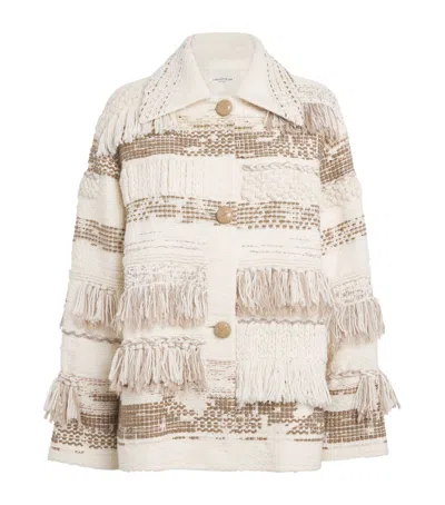Lafayette 148 Merino-cashmere Woven Fringe Jacket In Neutral