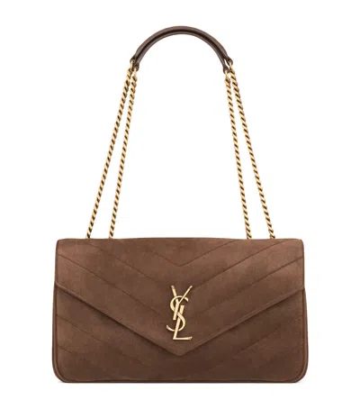 Saint Laurent Medium Suede Loulou Shoulder Bag In Brown