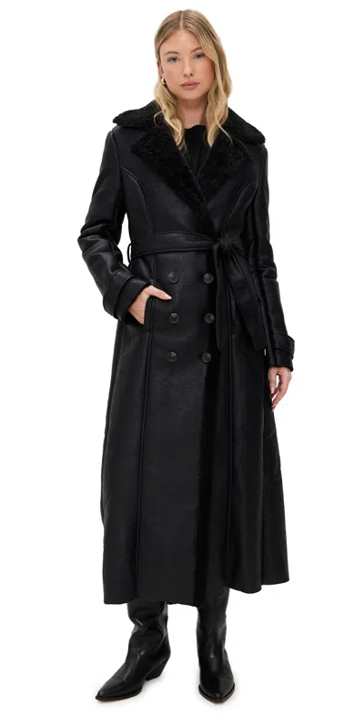 Bardot Vegan Leather Shirling Coat In Black