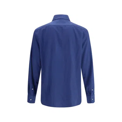 Brunello Cucinelli Tailored Herringbone Shirt Collar Button-down In Blue