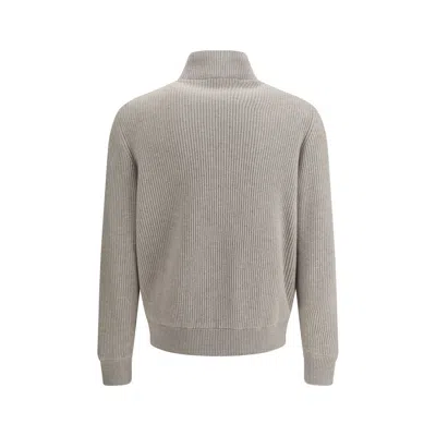 Brunello Cucinelli Grey Suede And Knit Bomber Jacket In Gray