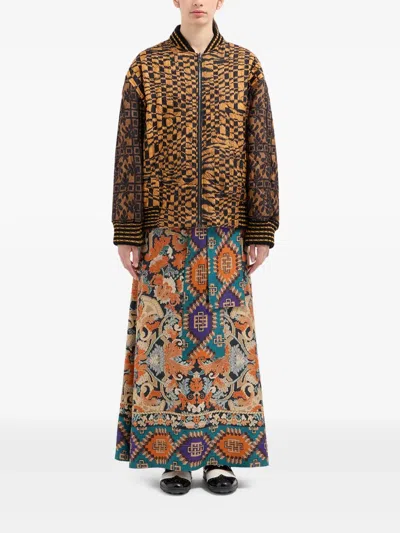 Pierre-louis Mascia Geometric-pattern Bomber Jacket In Brown