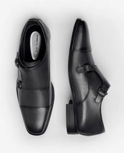 Kenneth Cole Charles Double Monk Strap Cap Toe Oxford Shoe In Black