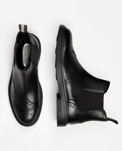 Kenneth Cole Frank Double Gore Wingtip Chelsea Boot In Black