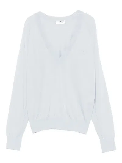 Elisabetta Franchi Wool Blend Tricot V-neck Sweater In Blue