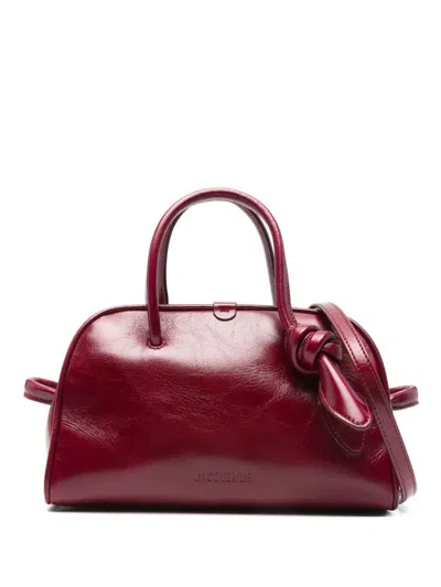 Jacquemus Le Petit Tourism In Shiny Vintage-finished Leather Bags In Red