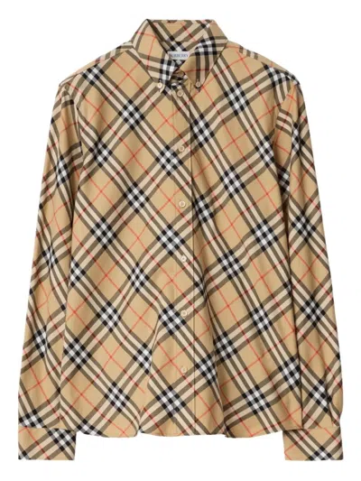 Burberry Button-down Collar Checked Pattern Shirt In Brown