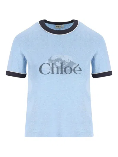 Chloé Chloè Logo Cotton T Shirt In Blue