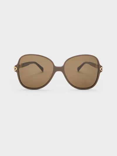 Charles & Keith - Delaney Recycled Acetate Chain-link Butterfly Sunglasses In Brown