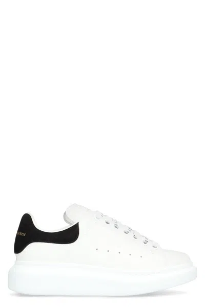 Alexander Mcqueen White Leather Sneakers With Black Suede Heel In White