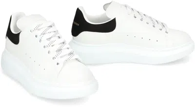 Alexander Mcqueen White Leather Sneakers With Black Suede Heel In White
