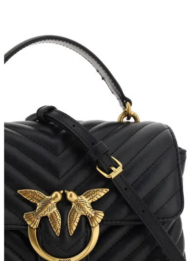 Pinko Large Lady Love Bag Puff Chevron Handbag In Black