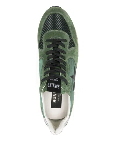 Golden Goose Running Sole Nylon And Net Upper Suede Toe And Spur Printed Star Nappa Heel Sneakers Green In Green