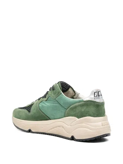 Golden Goose Running Sole Nylon And Net Upper Suede Toe And Spur Printed Star Nappa Heel Sneakers Green In Green