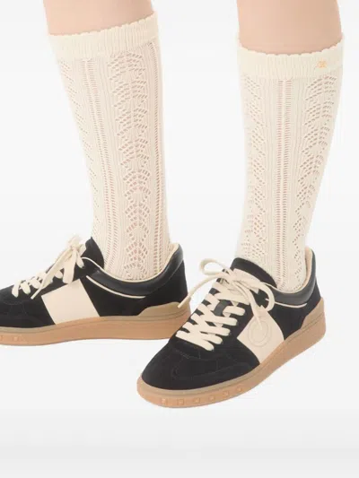 Valentino Lace-up Footwear Featuring Contrast Panel In Black