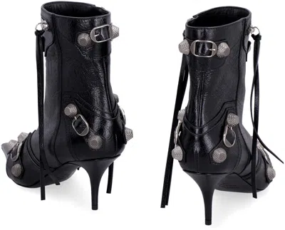 Balenciaga Cagole Patent Pointy Toe Ankle Boots In Black