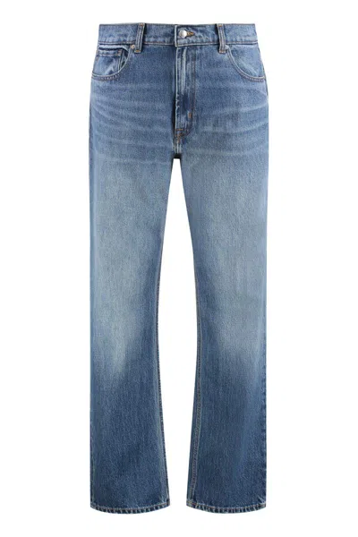 7 For All Mankind Medium Waist Modern Straight Jeans In Blue
