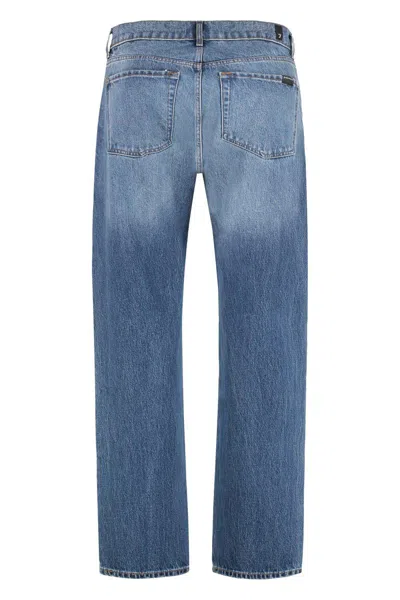 7 For All Mankind Medium Waist Modern Straight Jeans In Blue