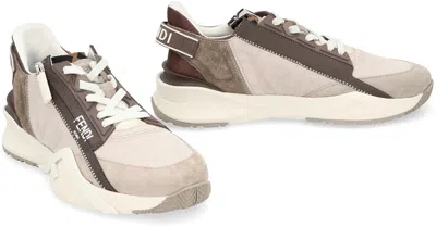 Fendi Flow Sneaker In Beige Nubuck In Brown