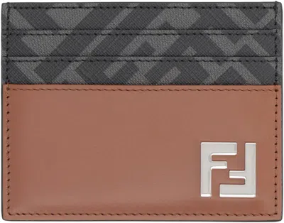 Fendi Ff Squared Leather Card Holder In Metallic