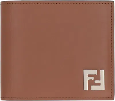 Fendi Logo Plaque Bi-fold Wallet In Brown