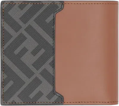 Fendi Logo Plaque Bi-fold Wallet In Brown